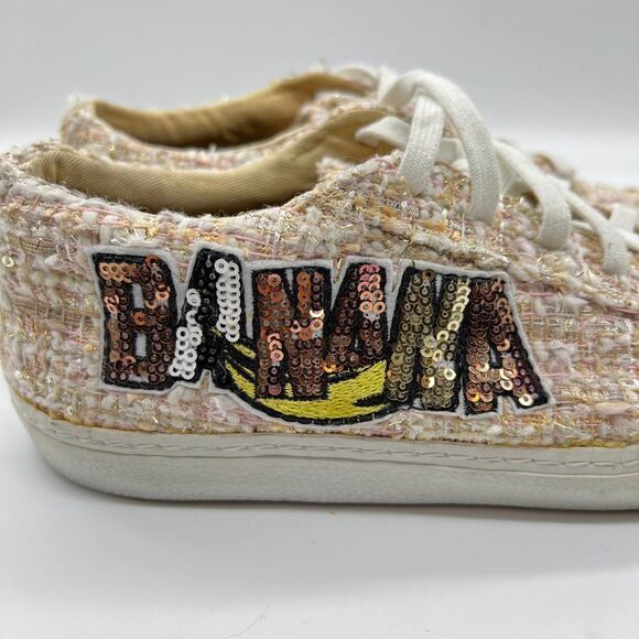 Zara Sequin Banana Patch textured TweedTan White Bronze Sneakers Size 37 - Picture 4 of 12
